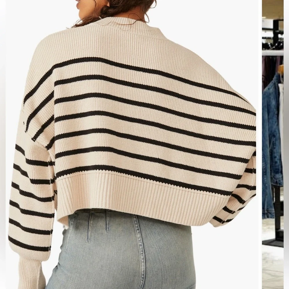 Free People Ribbed Striped Crop Sweater. XL. NWT